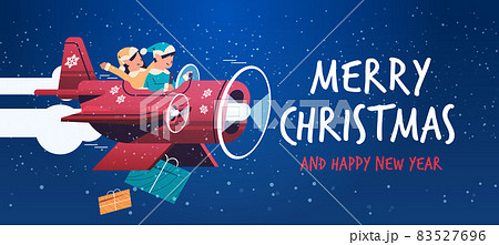 elves flying airplane with gifts merry christmas happy new year winter holidays celebration concept 83527696