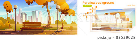 Parallax background with city park in autumn 83529628