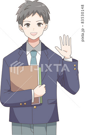 冊子を持って手を振る女子学生(短髪) 冊子を持って手を振る女子学生(短髪) 83530148