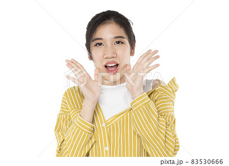 asian teenage girl shouting show excitement. asian teenage girl shouting show excitement. 83530666