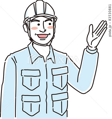 ガテン系ベテラン男性_案内する 83530881