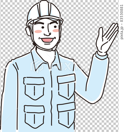 ガテン系ベテラン男性_案内する 83530881