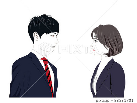 向かい合う若い男女イラストのイラスト素材