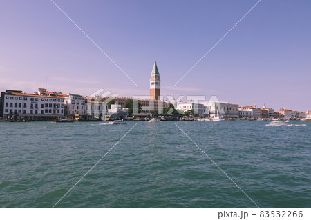 Panoramic view of Venice coast with historical buildings and Laguna Veneta Panoramic view of Venice coast with historical buildings and Laguna Veneta 83532266