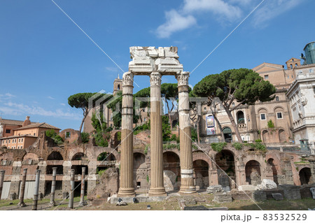 Panoramic view of temple of Venus Genetrix is ruined temple and forum of Caesar 83532529