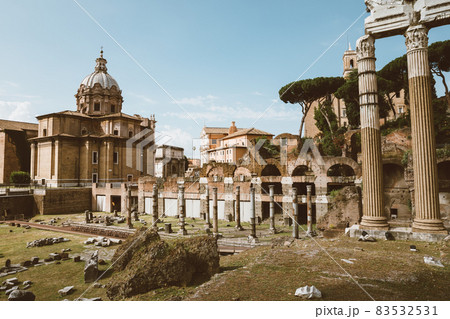 Panoramic view of temple of Venus Genetrix is a ruined temple, forum of Caesar 83532531