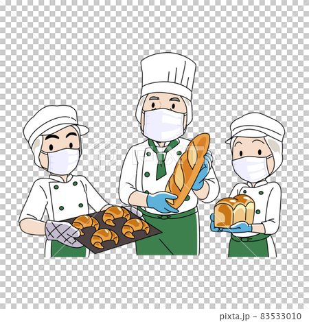 優しいタッチのマスクをしたパン屋さんイラスト 83533010