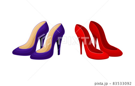 Blue and Red Womens Shoes with High Heels Vector Set 83533092