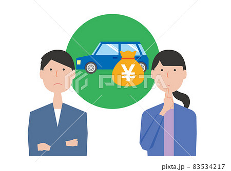 車購入のことを考える夫婦のイラスト素材