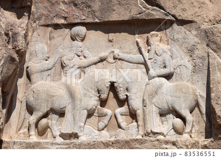 Stone bas-relief of Investiture of Ardashir I, royal tombs in Naqsh-e Rustam, Iran Stone bas-relief of Investiture of Ardashir I, royal tombs in Naqsh-e Rustam, Iran 83536551