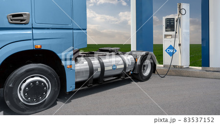 CNG truck at a gas station CNG truck at a gas station 83537152