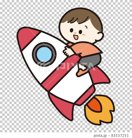 ロケットに乗って宇宙に行く子供のイラスト素材
