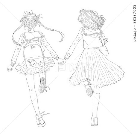 Two Girls Running Hand In Hand No 1 Stock Illustration