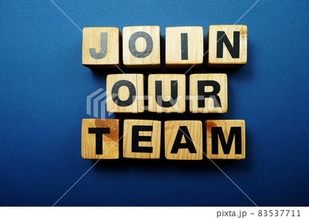 Top view Join our team alphabet letters on blue background 83537711