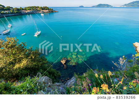 Beautiful Bay in front of the Lerici Town - Gulf of La Spezia Liguria Italy Beautiful Bay in front of the Lerici Town - Gulf of La Spezia Liguria Italy 83539266
