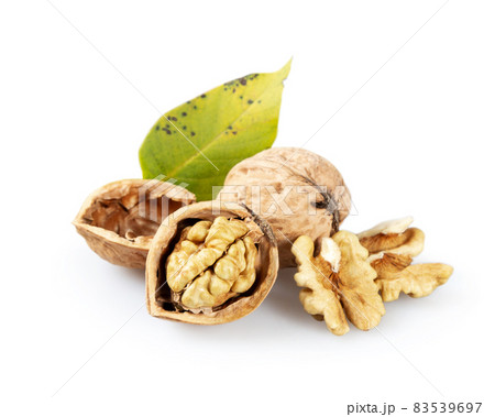 Walnuts and green leaf Walnuts and green leaf 83539697