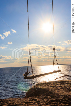 Rope swing on a shore of the Dnieper river in Ukraine 83540694