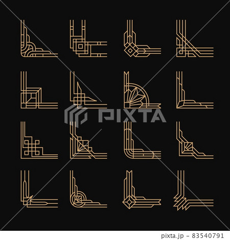 Art deco corners collection. Line corner, decorative borders. Frame elements, books dividers of simple ornament. Retro geometric tidy vector set Art deco corners collection. Line corner, decorative borders. Frame elements, books dividers of simple ornament. Retro geometric tidy vector set 83540791