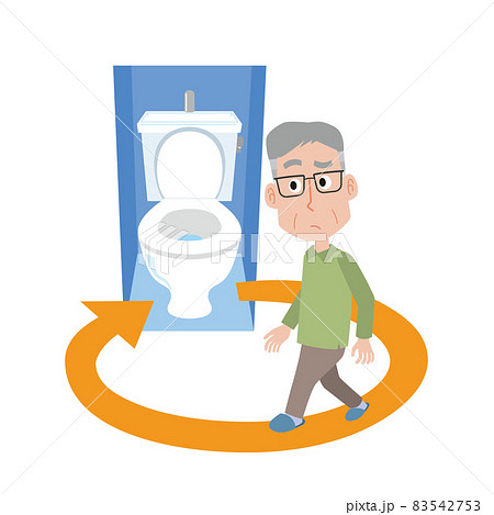 何度もトイレに行く頻尿の高齢男性のイラスト素材