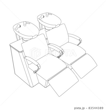 Contour of two chairs for washing a head in a salon from black lines, isolated on a white background. Isometric view. Vector illustration Contour of two chairs for washing a head in a salon from black lines, isolated on a white background. Isometric view. Vector illustration 83544389