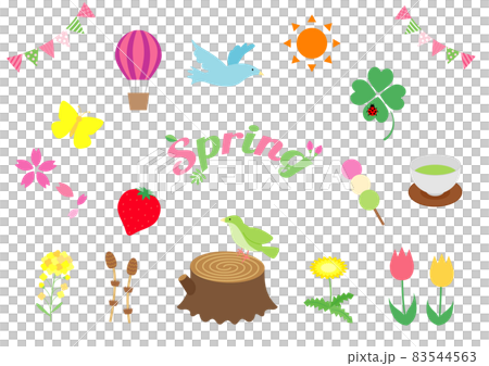 Flat and simple spring illustration set Flat and simple spring illustration set 83544563
