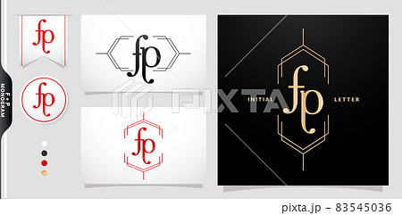 FP or PF initial letter and graphic name, FP or PF Monogram, for Wedding couple monogram, logo company and icon business, with black white color, gold color and gradient red color isolated background 83545036