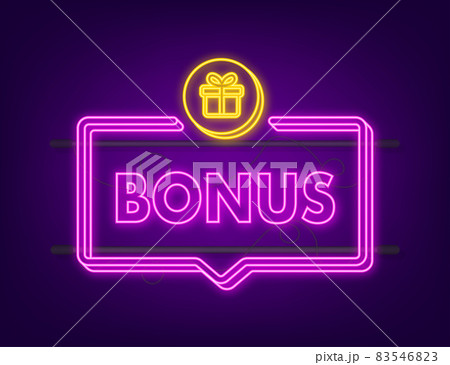 Bonus for promotion design. Neon icon. Discount banner promotion template. Web template for marketing promo design. Vector stock illustration Bonus for promotion design. Neon icon. Discount banner promotion template. Web template for marketing promo design. Vector stock illustration 83546823