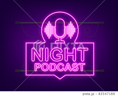Night Podcast neon icon, vector symbol in flat isometric style isolated on white background. Vector stock illustration 83547160