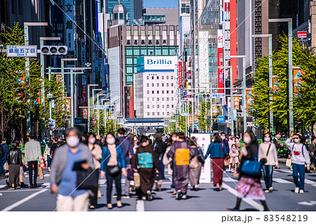 日本の東京都市景観 時短全面解除後・初の週末…ホコ天の銀座は脅威の人出…＝10月30日 83548219