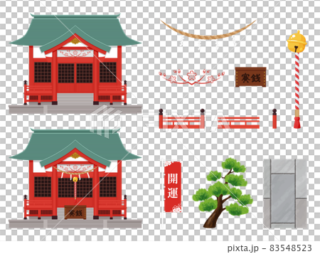 神社のイラスト素材セット_緑の屋根 83548523