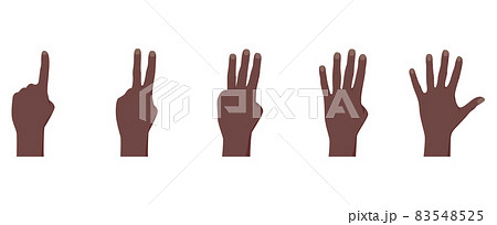 Afro American dark skin color hand palm counting in gesture with fingers one, two, three, four, five. Vector illustration 83548525