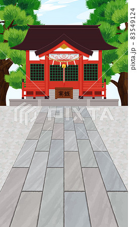 神社の風景のイラスト 16 9 縦のイラスト素材