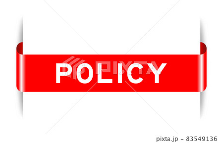 Red color inserted label banner with word policy on white background 83549136