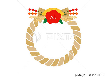 かわいいしめ飾りのフレーム 文字や写真のスペース付き年賀状素材 白背景 はがきサイズのイラスト素材