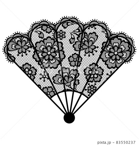 Illustration of female lacy fan. Vintage lace background, floral ornament. 83550237