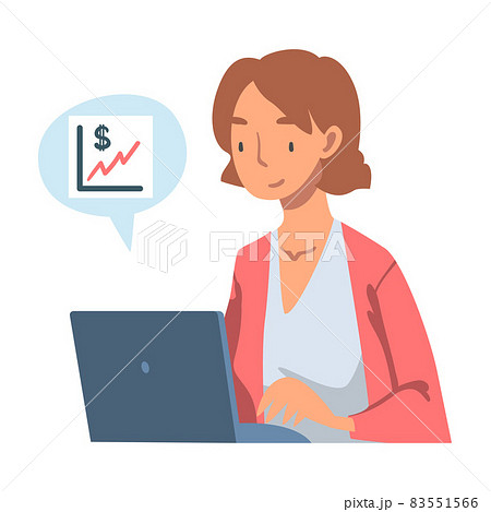Woman at Laptop Analyzing Financial Profit Growth and Evaluating Revenue and Expense Vector Illustration 83551566