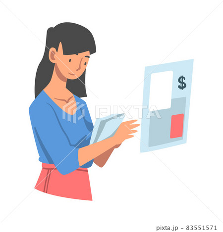 Woman Analyzing Financial Profit Growth and Evaluating Revenue and Expense Vector Illustration Woman Analyzing Financial Profit Growth and Evaluating Revenue and Expense Vector Illustration 83551571