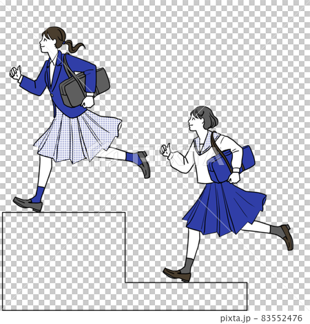 一個可愛的年輕亞洲女孩穿著制服,微笑著奔跑,白色背景圖像是上樓梯和上樓梯 一個可愛的年輕亞洲女孩穿著制服,微笑著奔跑,白色背景圖像是上樓梯和上樓梯 83552476