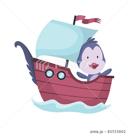 Cute penguin animal sailing on boat. Vector - Stock Illustration  [83553602] - PIXTA