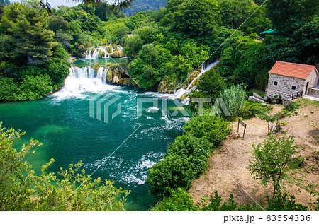 Waterfalls and stone mill, Krka National Park, Dalmatia, Croatia 83554336