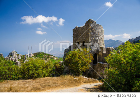Kyrenia Girne mountains and town from medieval castle, Northern Cyprus 83554355