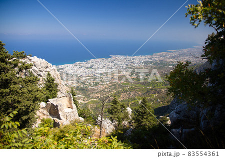 Kyrenia Girne mountains and town from medieval castle, Northern Cyprus Kyrenia Girne mountains and town from medieval castle, Northern Cyprus 83554361
