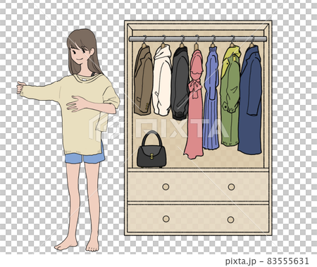 クローゼット_ワードローブと服を選ぶ女性 83555631