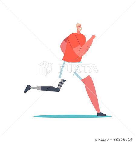 Active Amputee Man Training, Run Marathon. Single Athlete with Leg Prosthesis, Disabled Sportsman with Amputated Limb Active Amputee Man Training, Run Marathon. Single Athlete with Leg Prosthesis, Disabled Sportsman with Amputated Limb 83556514