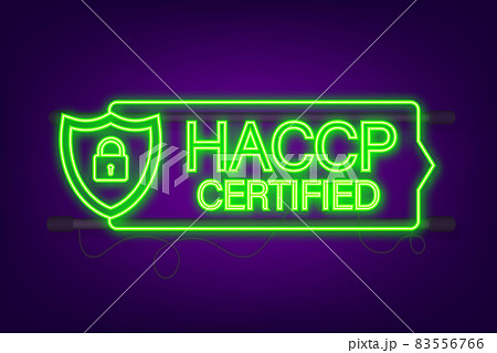 HACCP Certified icon on white background. Neon icon. Vector stock illustration HACCP Certified icon on white background. Neon icon. Vector stock illustration 83556766