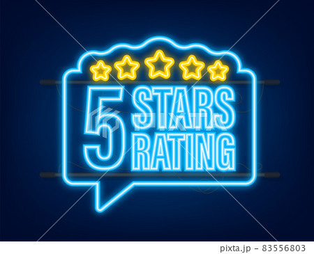 5 star rating. Badge with icons on white background. Neon icon. Vector illustration 83556803