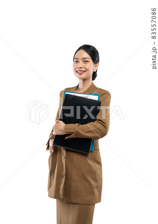 portrait of confident female civil servant wearing khaki uniform 83557086