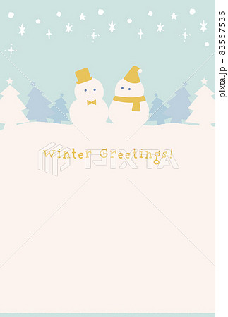 かわいい雪だるまと冬の風景のポストカードのイラスト素材