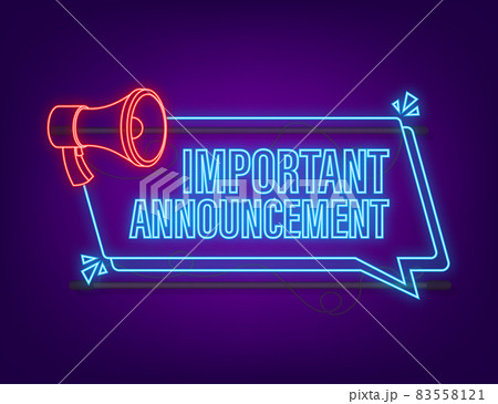 Banner with important announcement. Blue important announcement sign icon. Exclamation danger sign. Neon icon. Vector stock illustration Banner with important announcement. Blue important announcement sign icon. Exclamation danger sign. Neon icon. Vector stock illustration 83558121