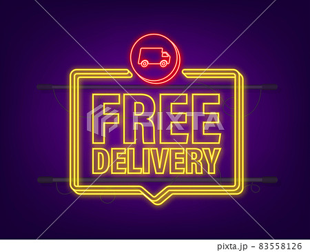 Free shipping. Neon icon. Badge with truck. Vector stock illustrtaion Free shipping. Neon icon. Badge with truck. Vector stock illustrtaion 83558126